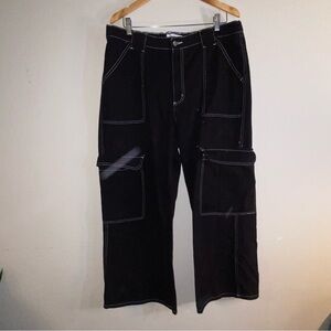Black and White Lined Baggy Cargo Pants